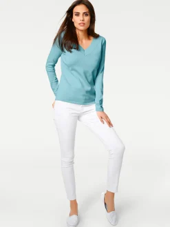 Pullover|heine V-Ausschnitt-Pullover aus reiner Baumwolle aqua