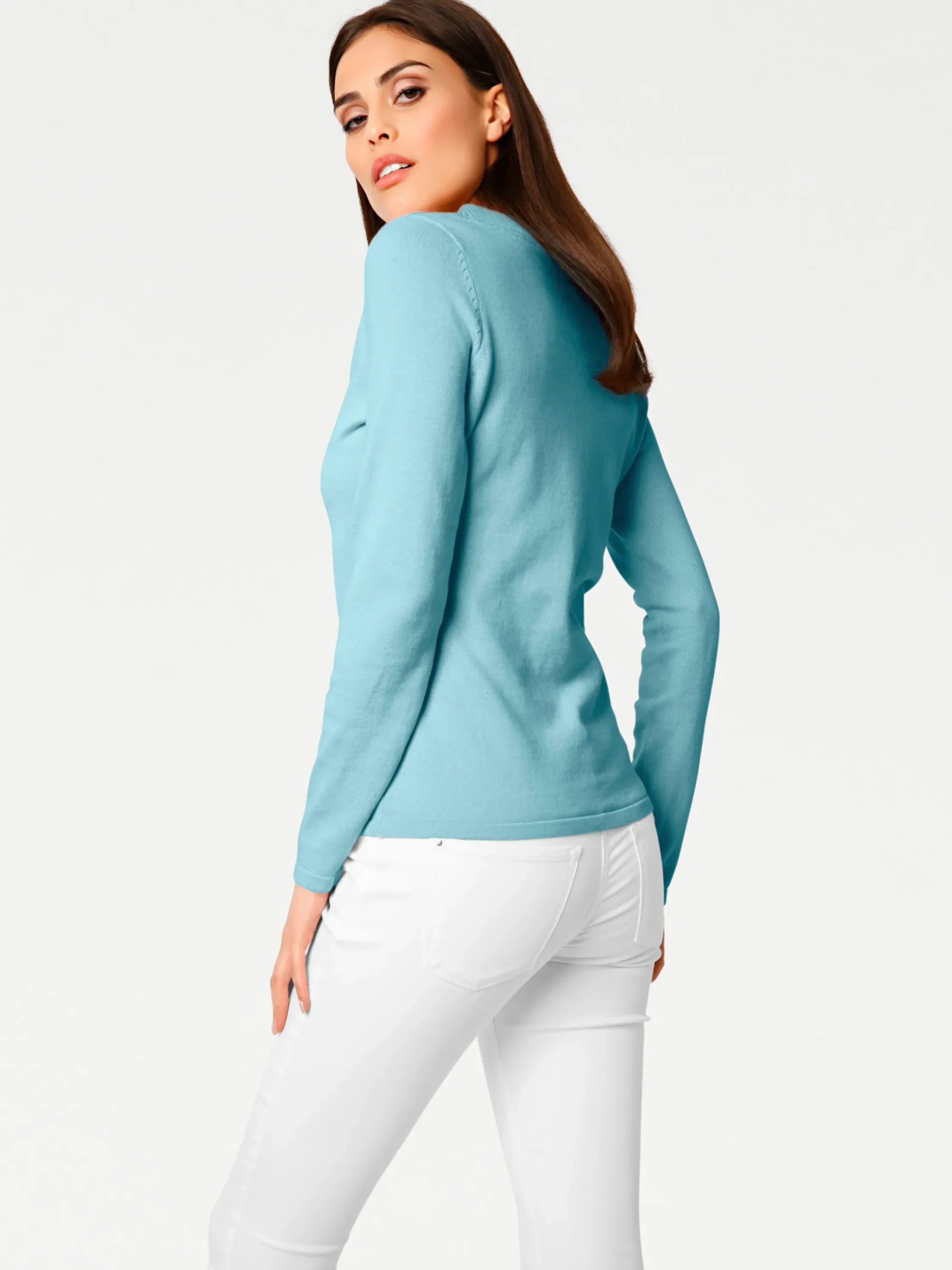 Pullover|heine V-Ausschnitt-Pullover aus reiner Baumwolle aqua