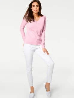 Pullover|heine V-Ausschnitt-Pullover aus reiner Baumwolle rosé