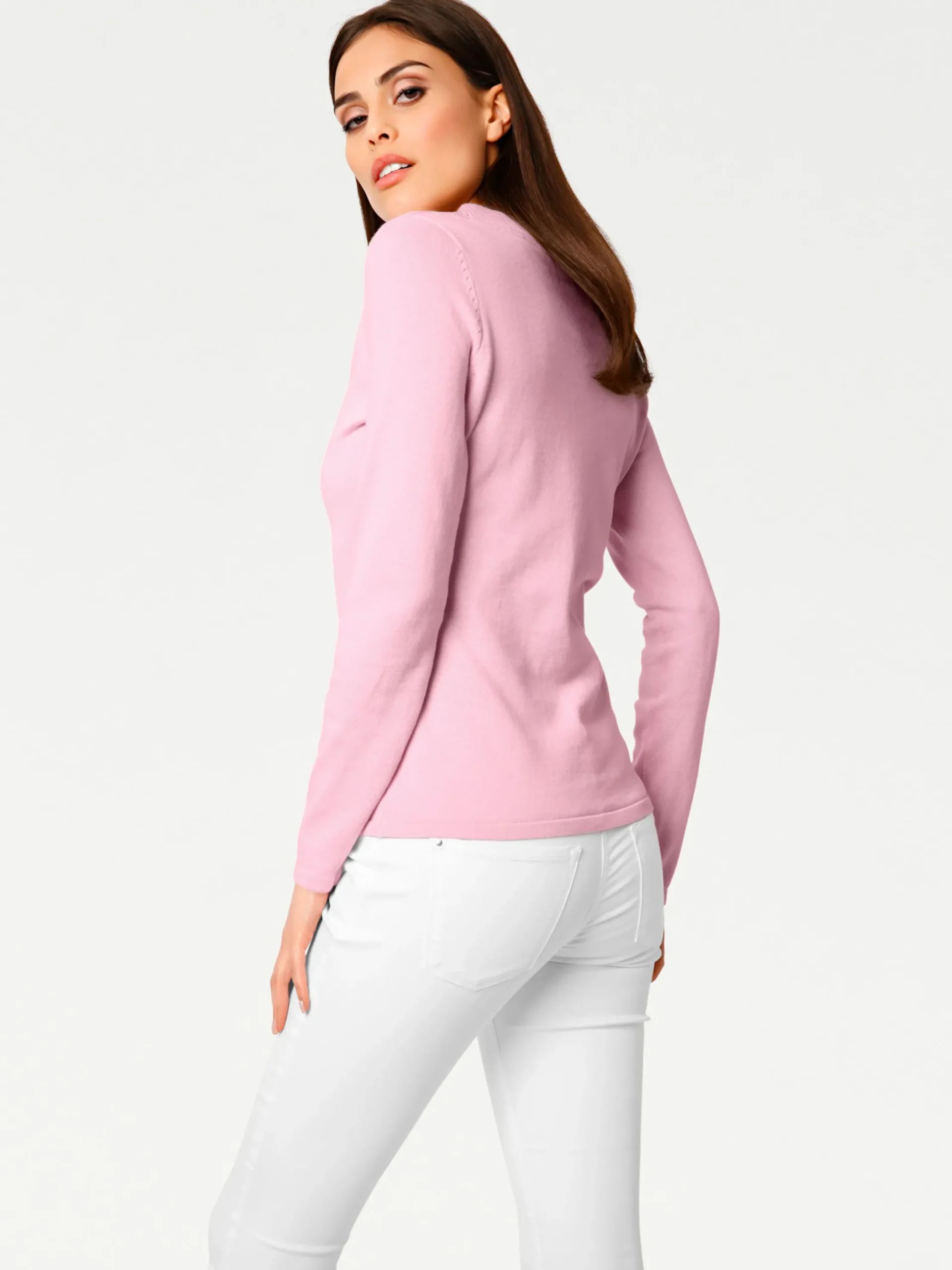Pullover|heine V-Ausschnitt-Pullover aus reiner Baumwolle rosé