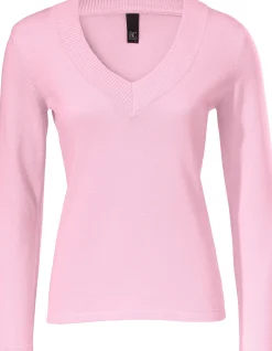 Pullover|heine V-Ausschnitt-Pullover aus reiner Baumwolle rosé