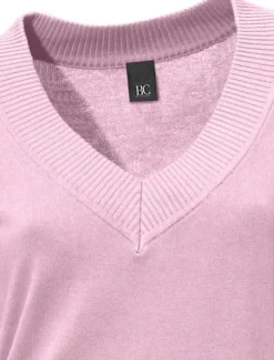 Pullover|heine V-Ausschnitt-Pullover aus reiner Baumwolle rosé