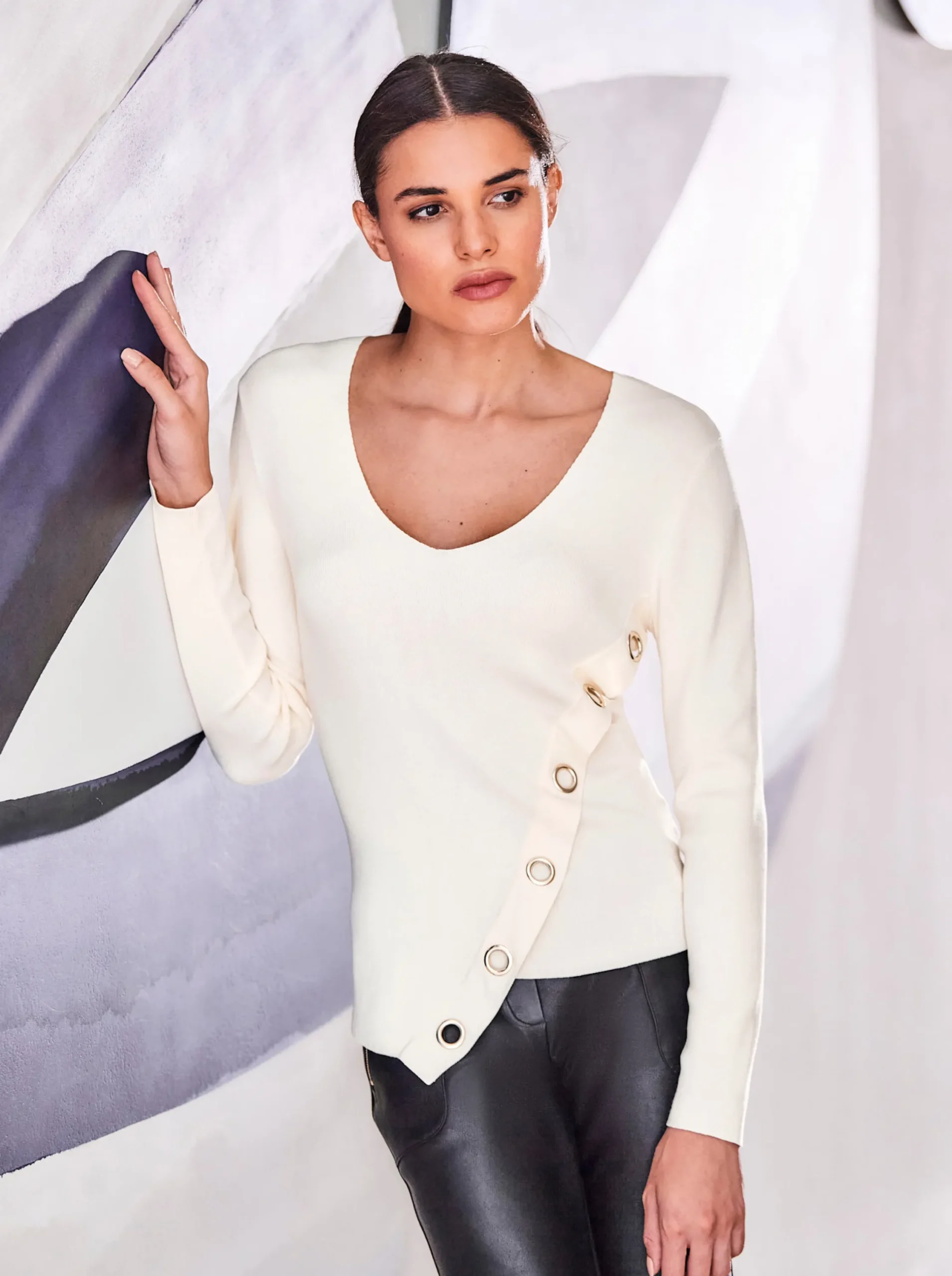 Pullover|heine V-Ausschnitt-Pullover in asymmetrischer Form champagner
