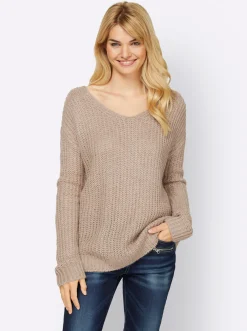 Pullover|heine V-Ausschnitt-Pullover in Melange-Optik sesam-meliert
