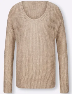 Pullover|heine V-Ausschnitt-Pullover in Melange-Optik sesam-meliert