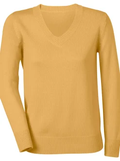 Pullover| V-Ausschnitt-Pullover mit Baumwolle maisgelb