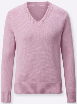 Pullover| V-Ausschnitt-Pullover mit Baumwolle altrosé