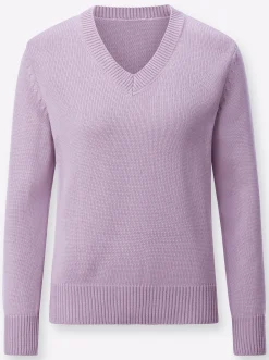 Pullover| V-Ausschnitt-Pullover mit Baumwolle flieder