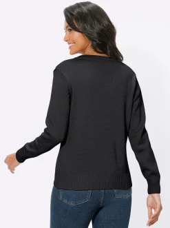 Pullover| V-Ausschnitt-Pullover mit Baumwolle schwarz
