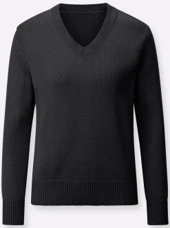 Pullover| V-Ausschnitt-Pullover mit Baumwolle schwarz