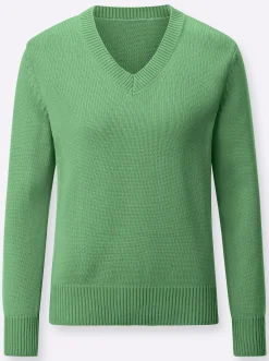 Pullover| V-Ausschnitt-Pullover mit Baumwolle apfel