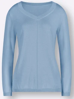 Pullover| V-Ausschnitt-Pullover mit Biesen vorne eisblau