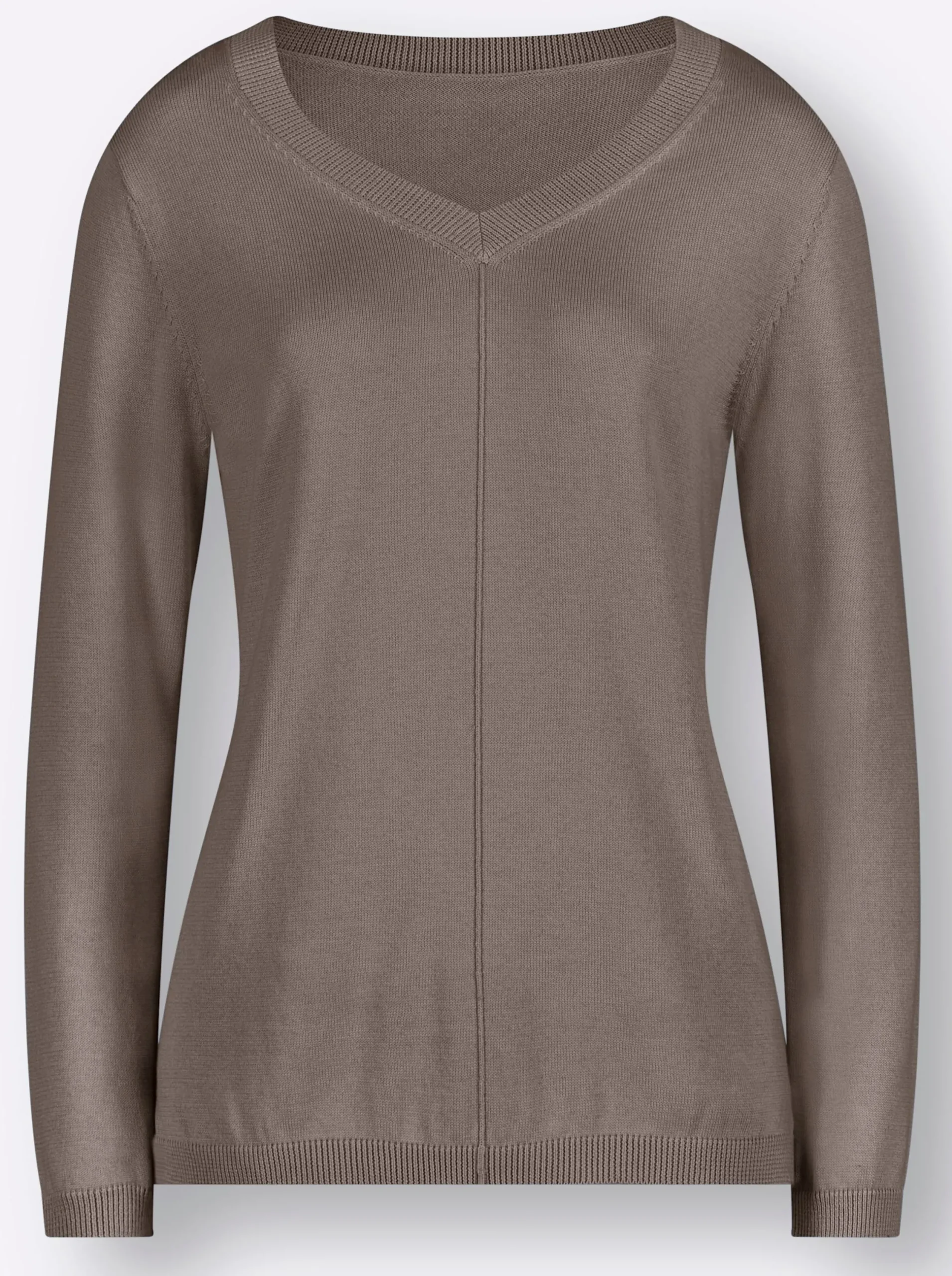 Pullover| V-Ausschnitt-Pullover mit Biesen vorne taupe