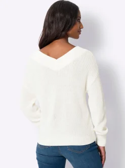 Pullover|heine V-Ausschnitt-Pullover mit überschnittener Schulter ecru