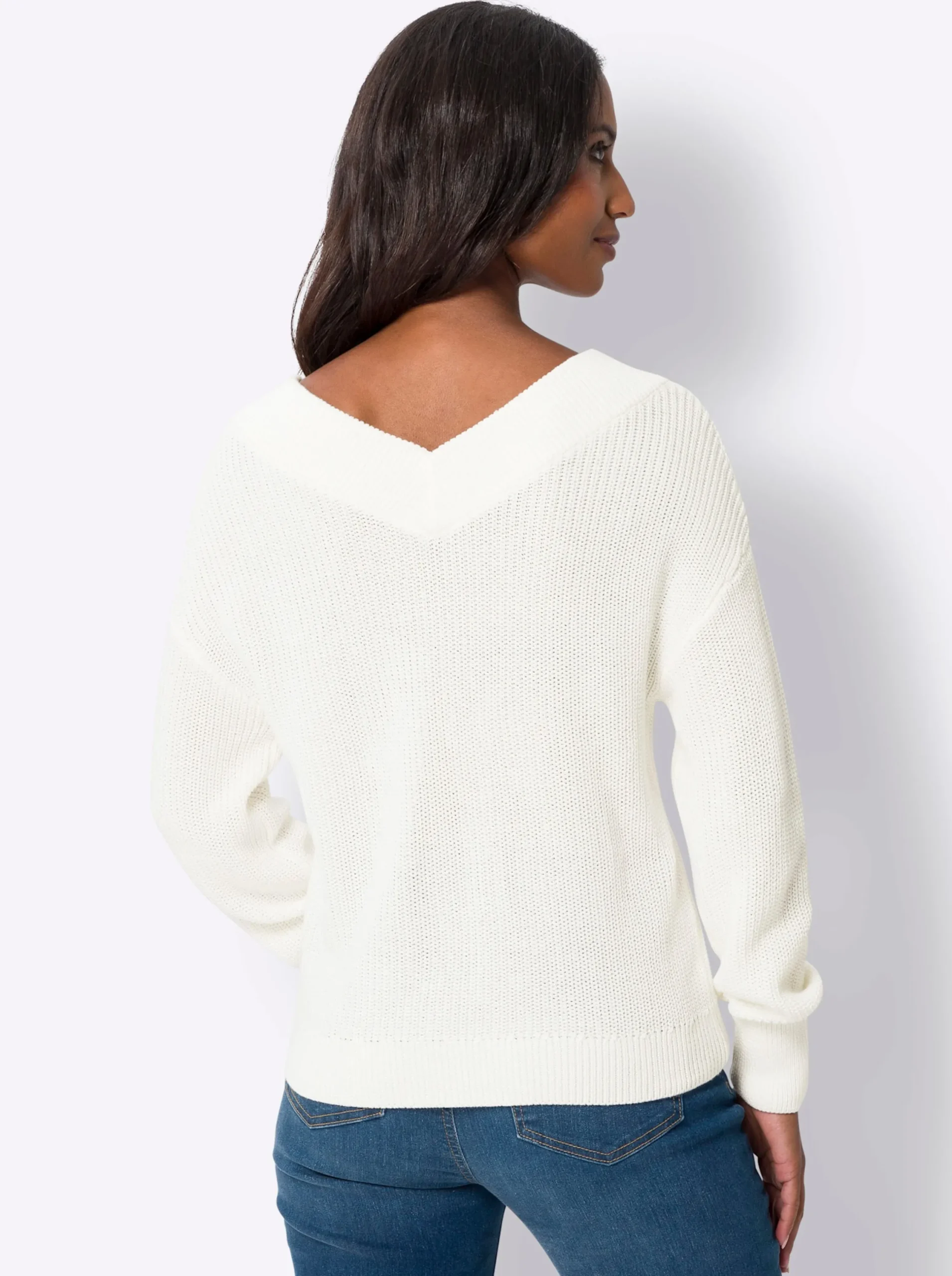 Pullover|heine V-Ausschnitt-Pullover mit überschnittener Schulter ecru