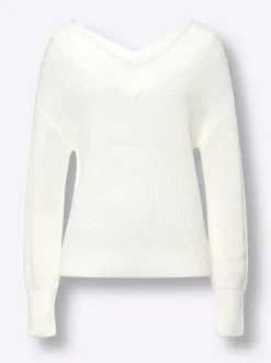 Pullover|heine V-Ausschnitt-Pullover mit überschnittener Schulter ecru