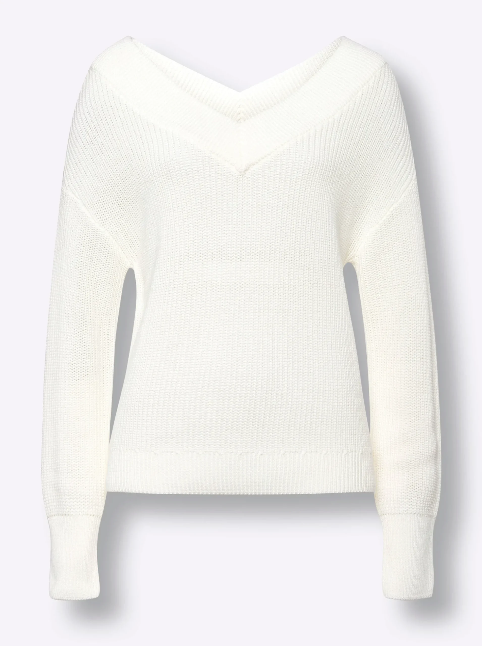 Pullover|heine V-Ausschnitt-Pullover mit überschnittener Schulter ecru