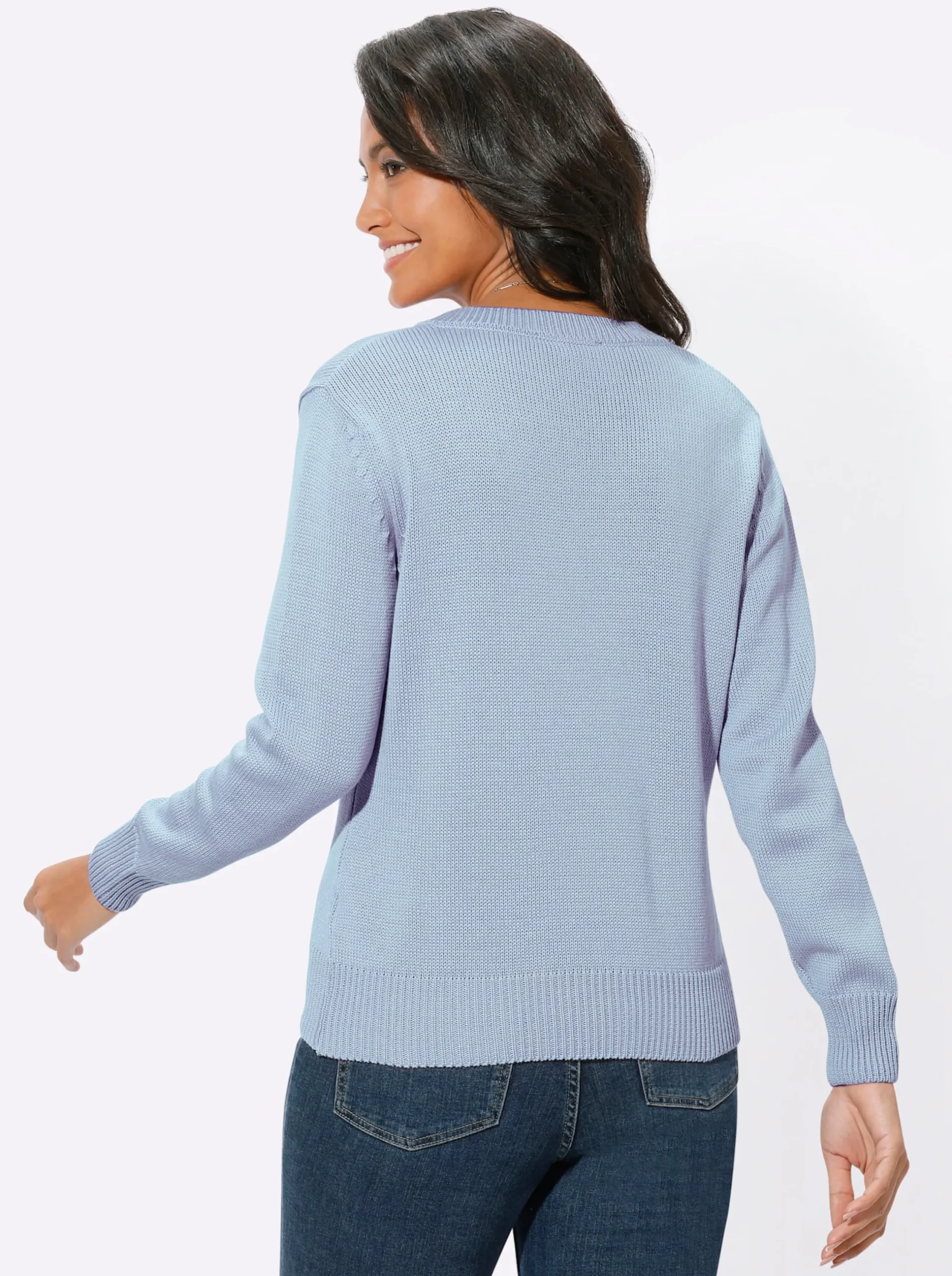 Pullover| V-Ausschnitt-Pullover mit Baumwolle eisblau