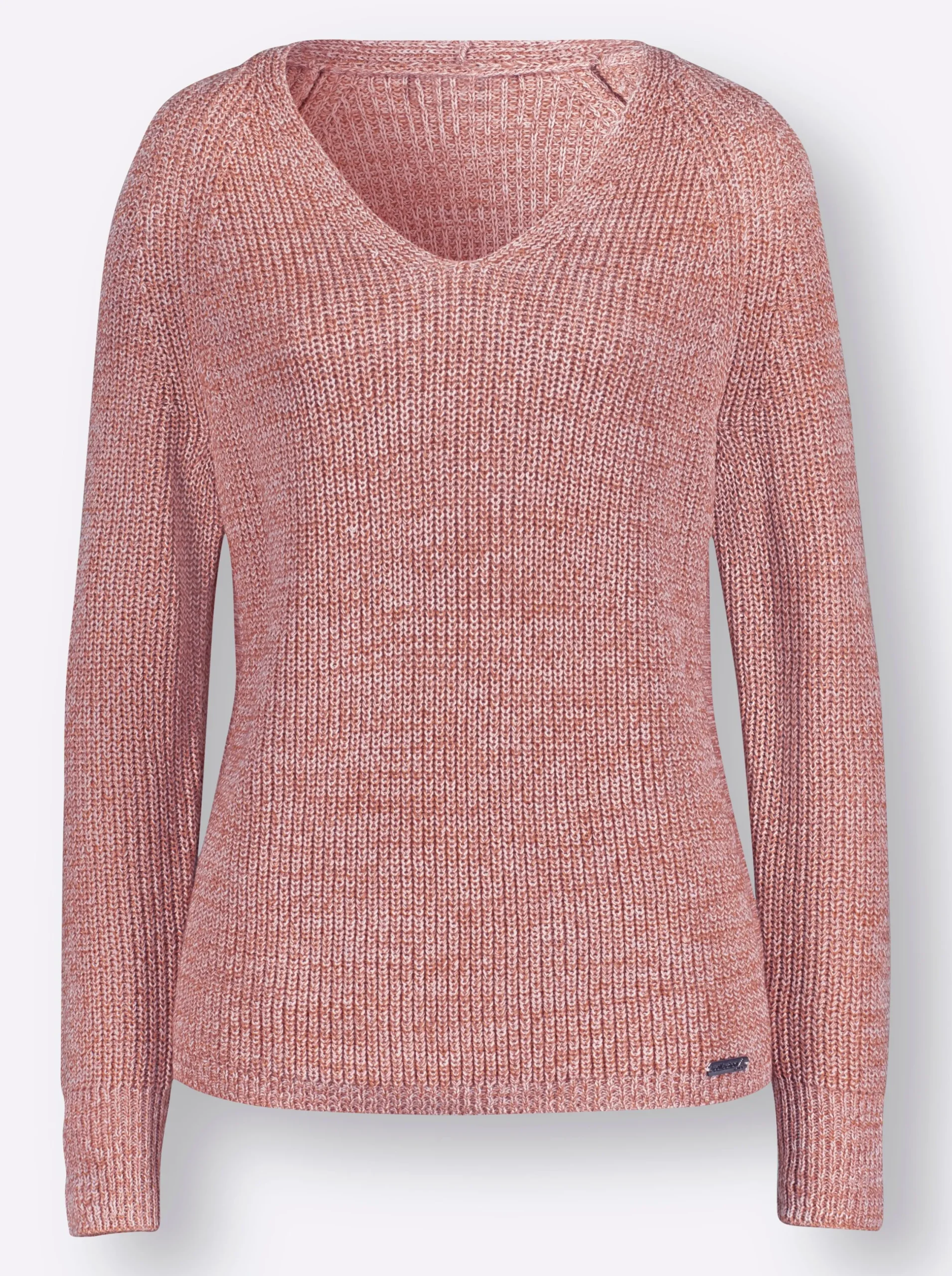 Basics|Pullover| V-Ausschnitt-Pullover mit Ripp-Struktur rosenholz-puder-meliert