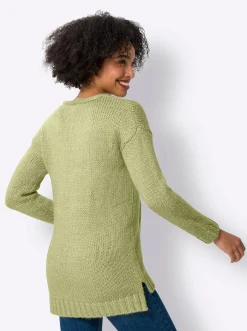 Pullover|heine V-Ausschnitt-Pullover mit Seitenschlitzen lindgrün-meliert