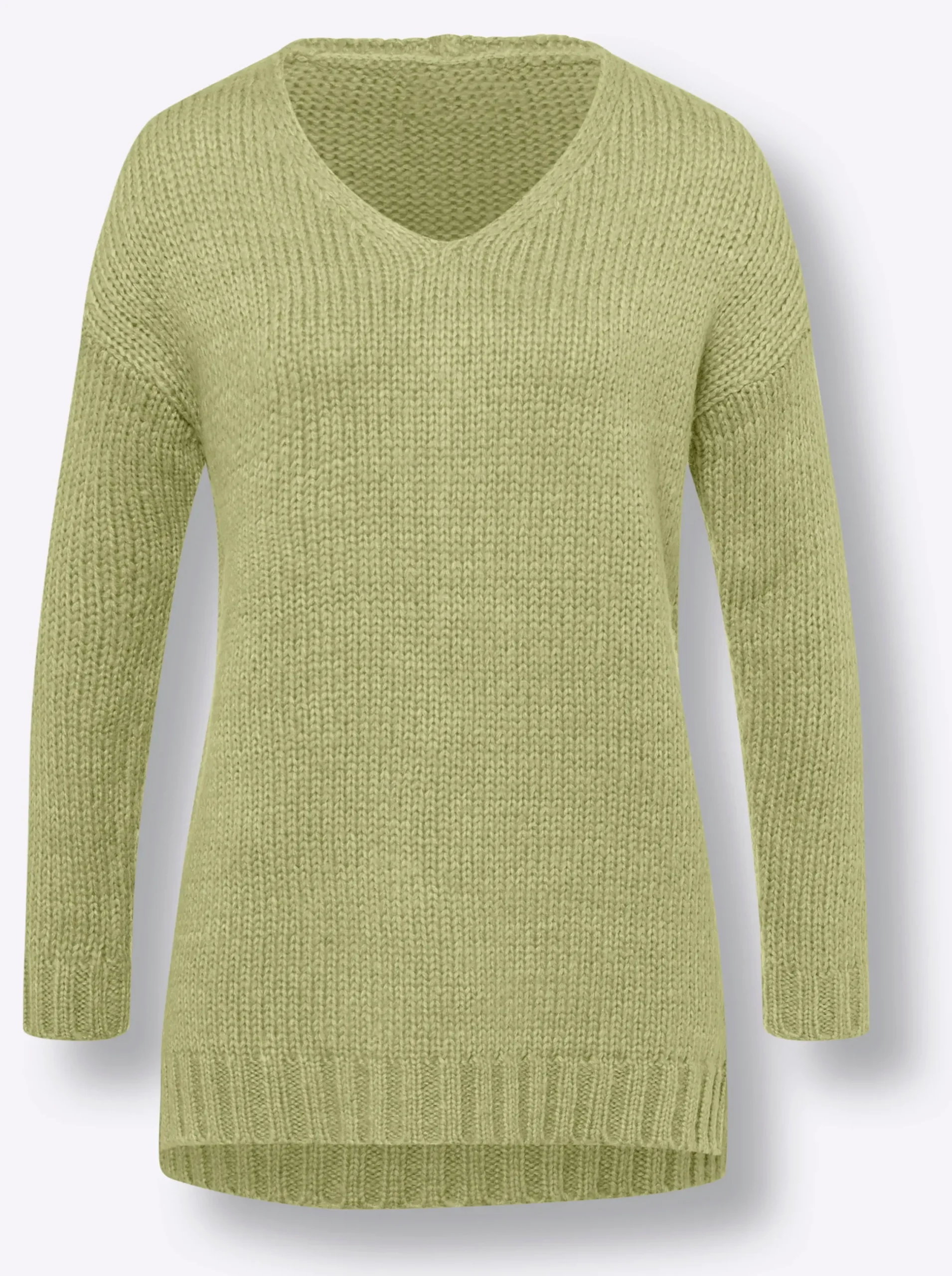 Pullover|heine V-Ausschnitt-Pullover mit Seitenschlitzen lindgrün-meliert