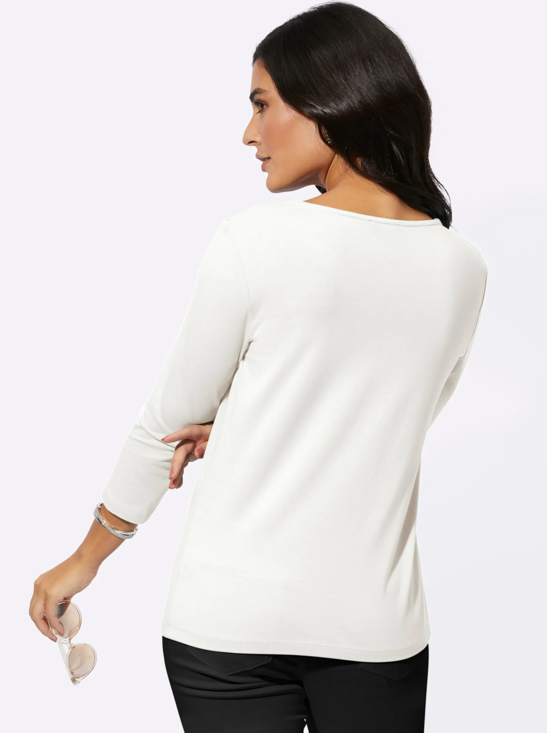 Shirts| V-Shirt mit Blütenspitze ecru