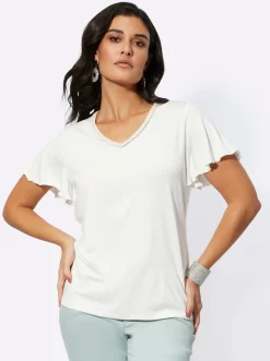 Shirts| V-Shirt mit Flügelärmeln ecru