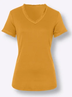 Shirts|heine V-Shirt mit Fransen-Kante ocker