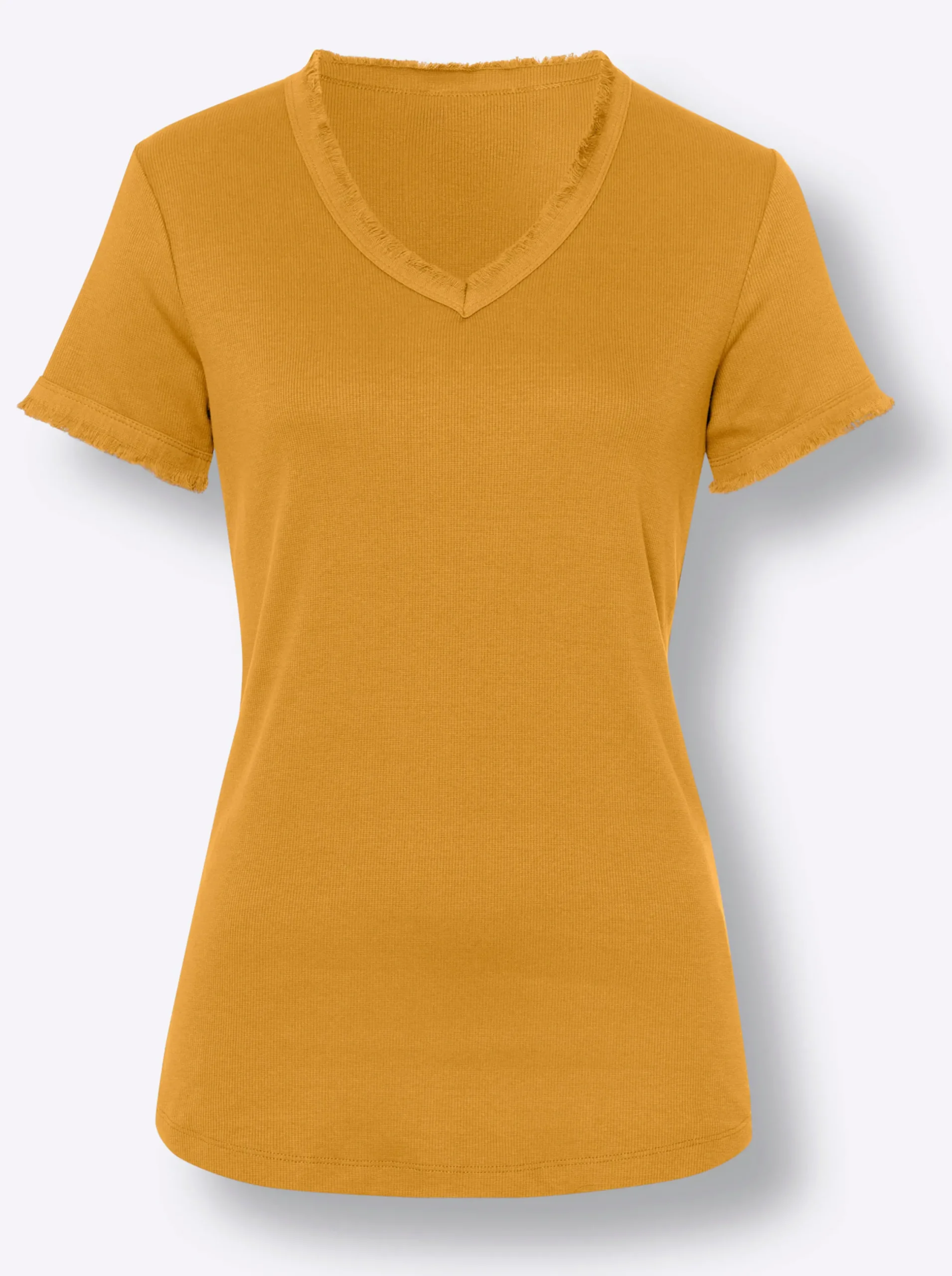 Shirts|heine V-Shirt mit Fransen-Kante ocker