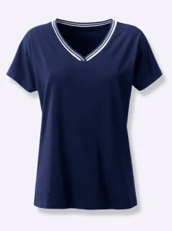 Shirts| V-Shirt mit gerippten Ringel-Akzenten marine