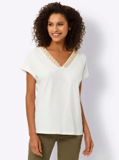 Shirts|heine V-Shirt mit Holzperlen-Besatz ecru