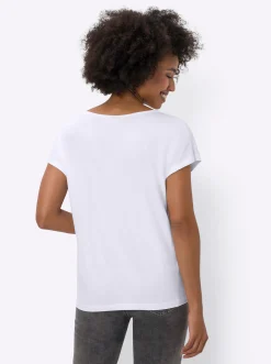 Shirts|heine V-Shirt mit Spitzenbesatz weiß