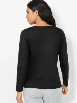 Shirts| V-Shirt mit Spitzen-Einsatz schwarz