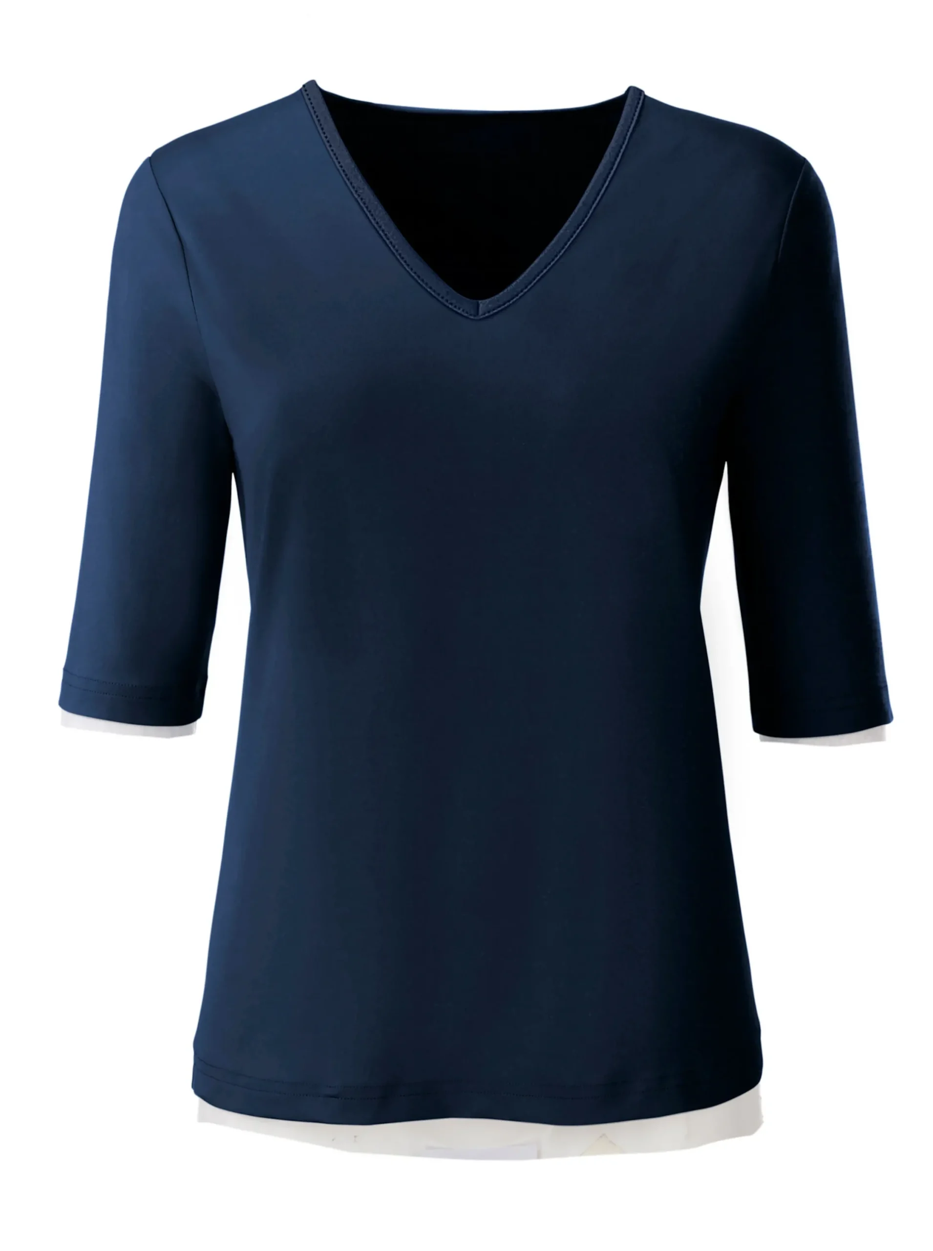 Shirts| V-Shirt mit V-Ausschnitt, pflegeleicht marine
