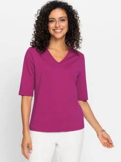 Shirts| V-Shirt mit V-Ausschnitt, pflegeleicht magenta