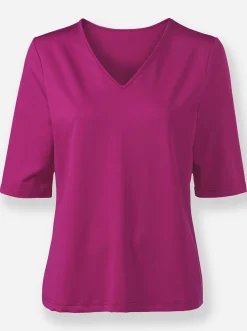 Shirts| V-Shirt mit V-Ausschnitt, pflegeleicht magenta