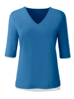 Shirts| V-Shirt mit V-Ausschnitt, pflegeleicht blau