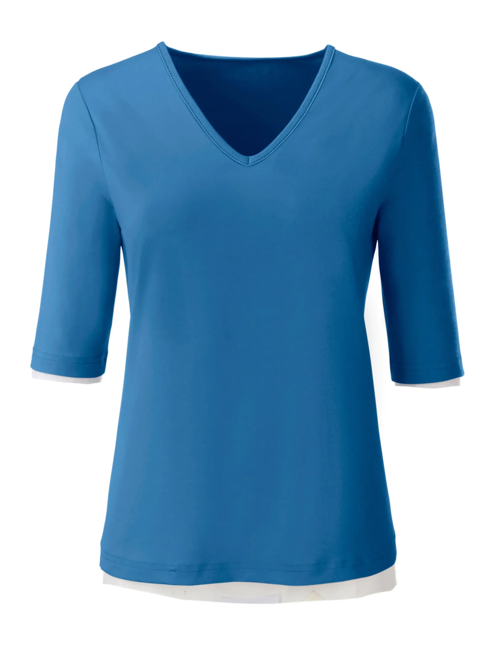 Shirts| V-Shirt mit V-Ausschnitt, pflegeleicht blau
