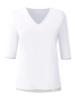 Shirts| V-Shirt mit V-Ausschnitt, pflegeleicht weiß