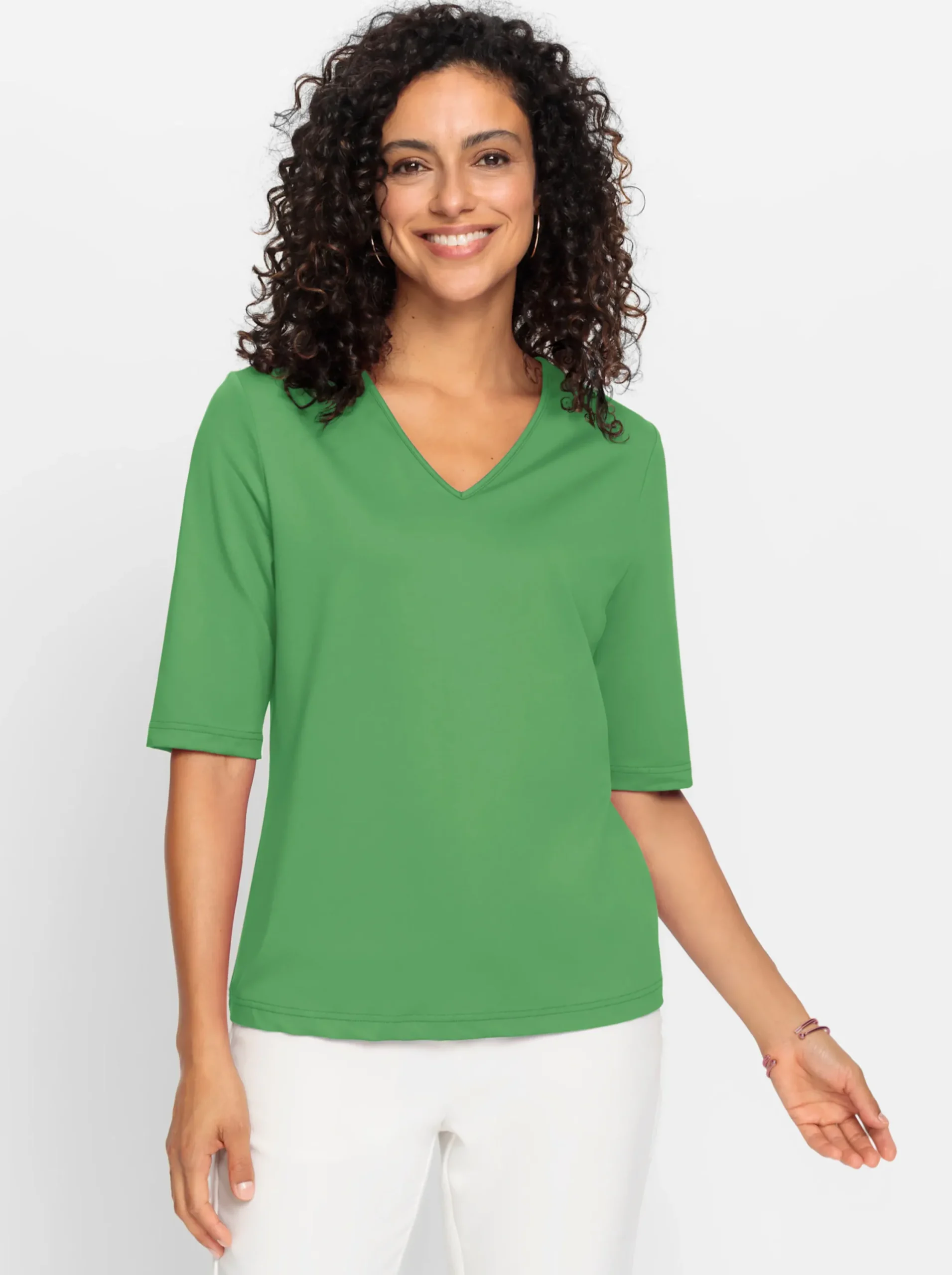 Shirts| V-Shirt mit V-Ausschnitt, pflegeleicht apfel