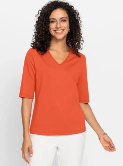 Shirts| V-Shirt mit V-Ausschnitt, pflegeleicht orange