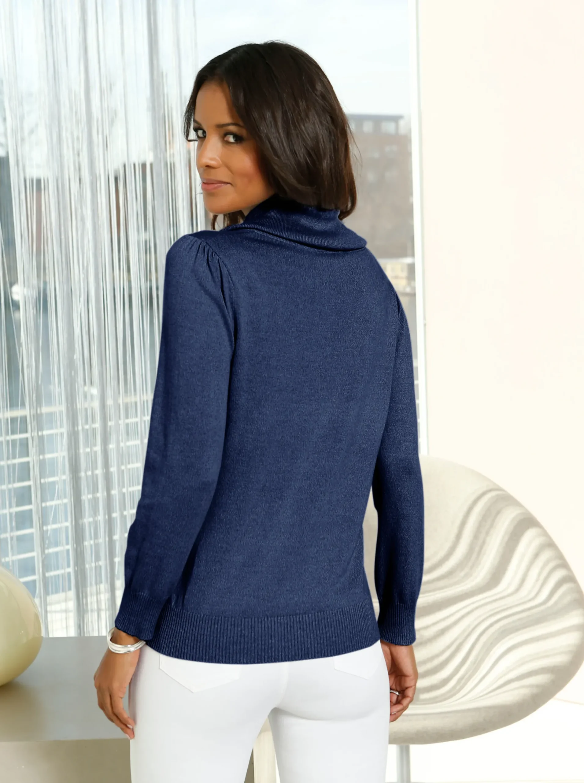 Basics|Pullover| Wasserfallpullover im Baumwoll-Viskose-Mix marine