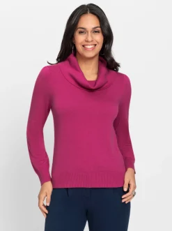 Basics|Pullover| Wasserfallpullover im Baumwoll-Viskose-Mix fuchsia