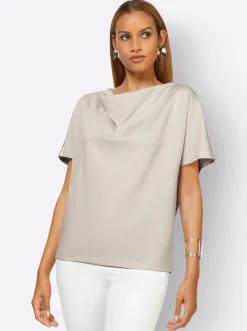 Pullover|Shirts| Wasserfallshirt hellgrau-silberfarben-bedruckt