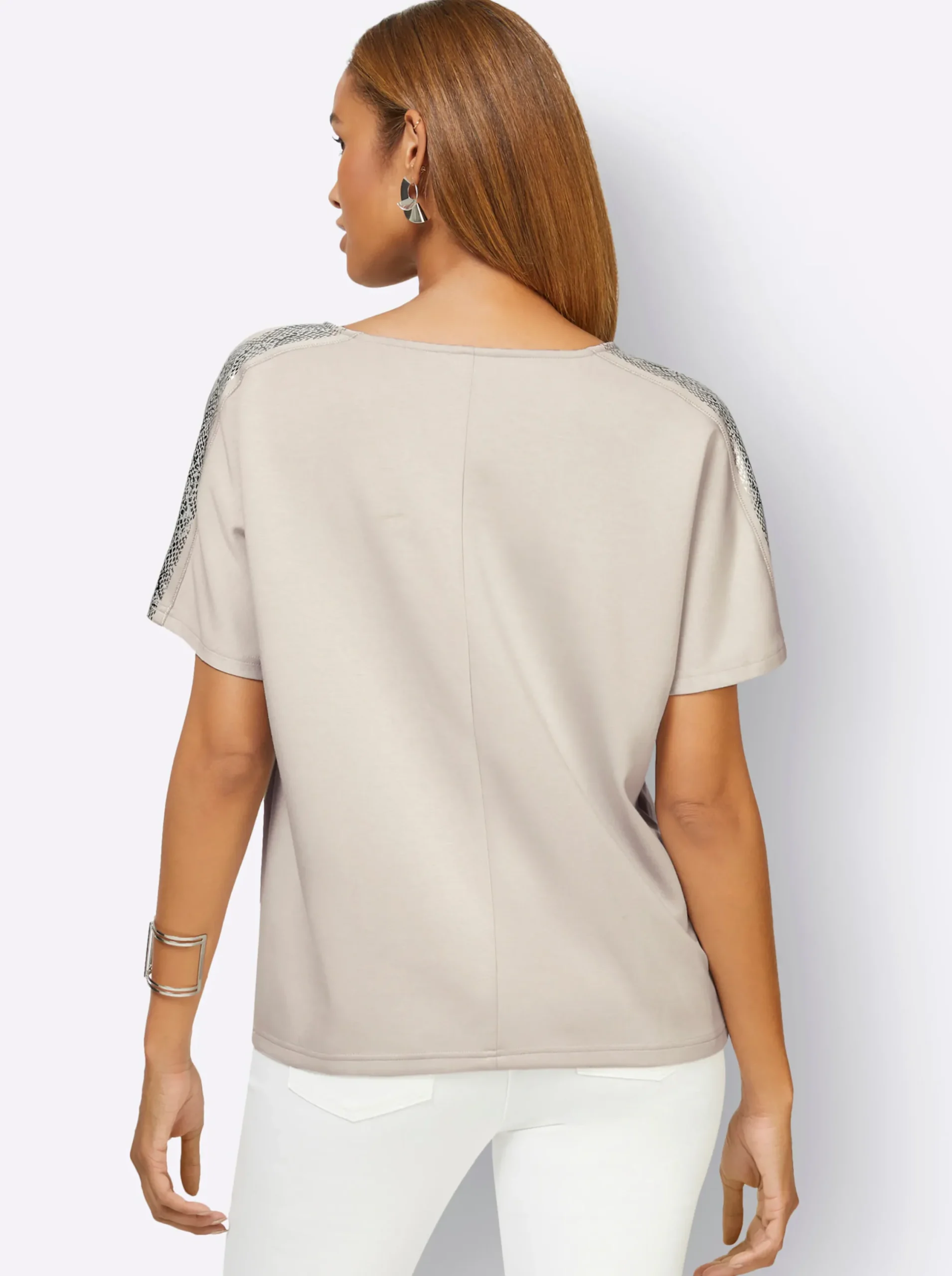 Pullover|Shirts| Wasserfallshirt hellgrau-silberfarben-bedruckt