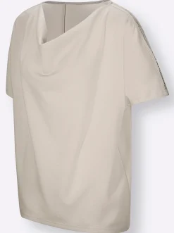 Pullover|Shirts| Wasserfallshirt hellgrau-silberfarben-bedruckt