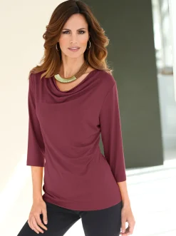 Shirts| Wasserfallshirt mit 3/4-langen Ärmeln bordeaux