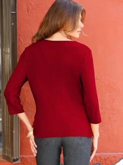 Shirts| Wasserfallshirt mit 3/4-langen Ärmeln rot
