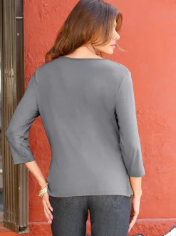 Shirts| Wasserfallshirt mit 3/4-langen Ärmeln anthrazit
