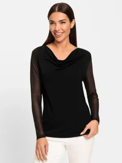 Shirts|heine Wasserfallshirt mit transparenten Ärmeln schwarz